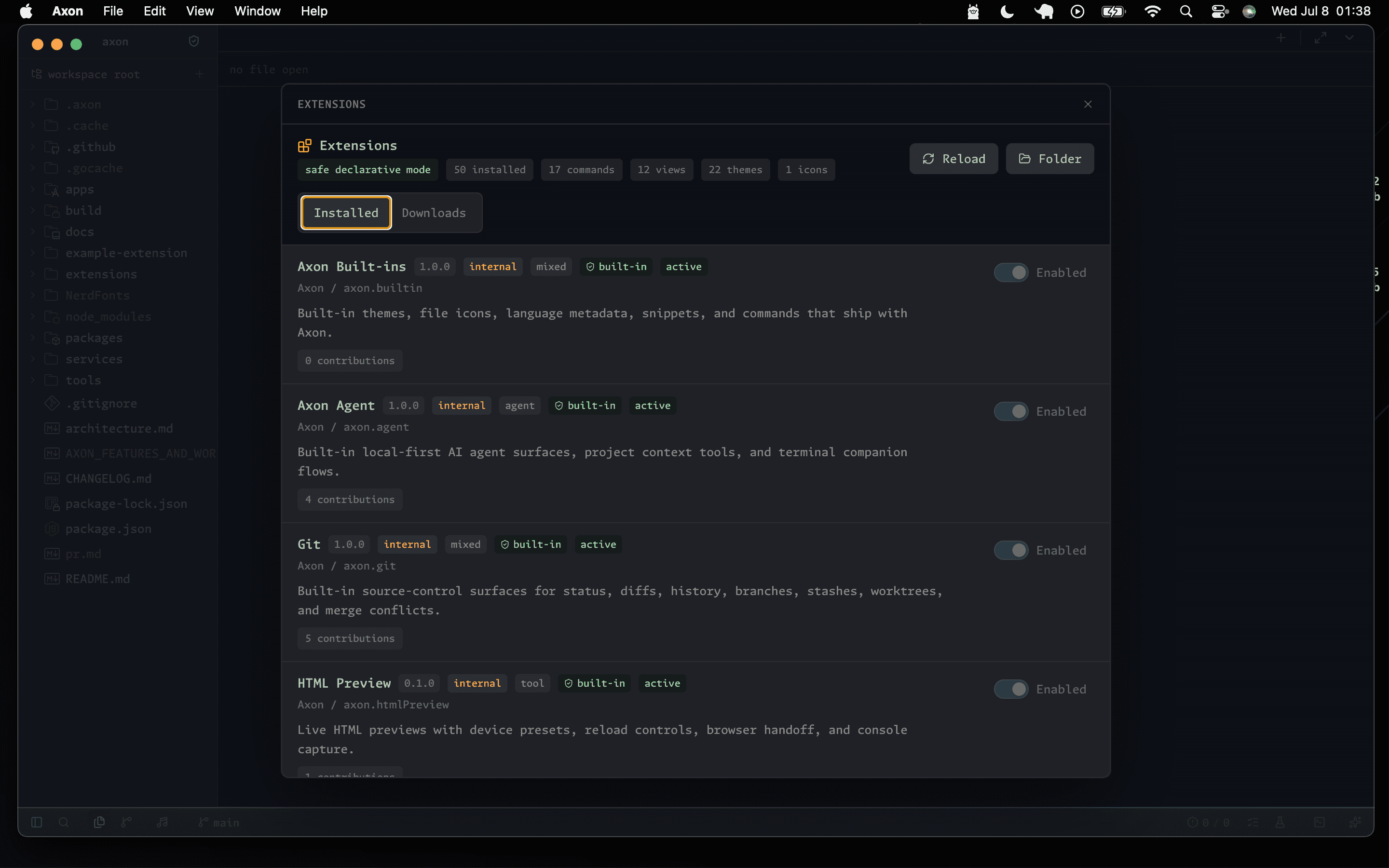 Axon extensions modal
