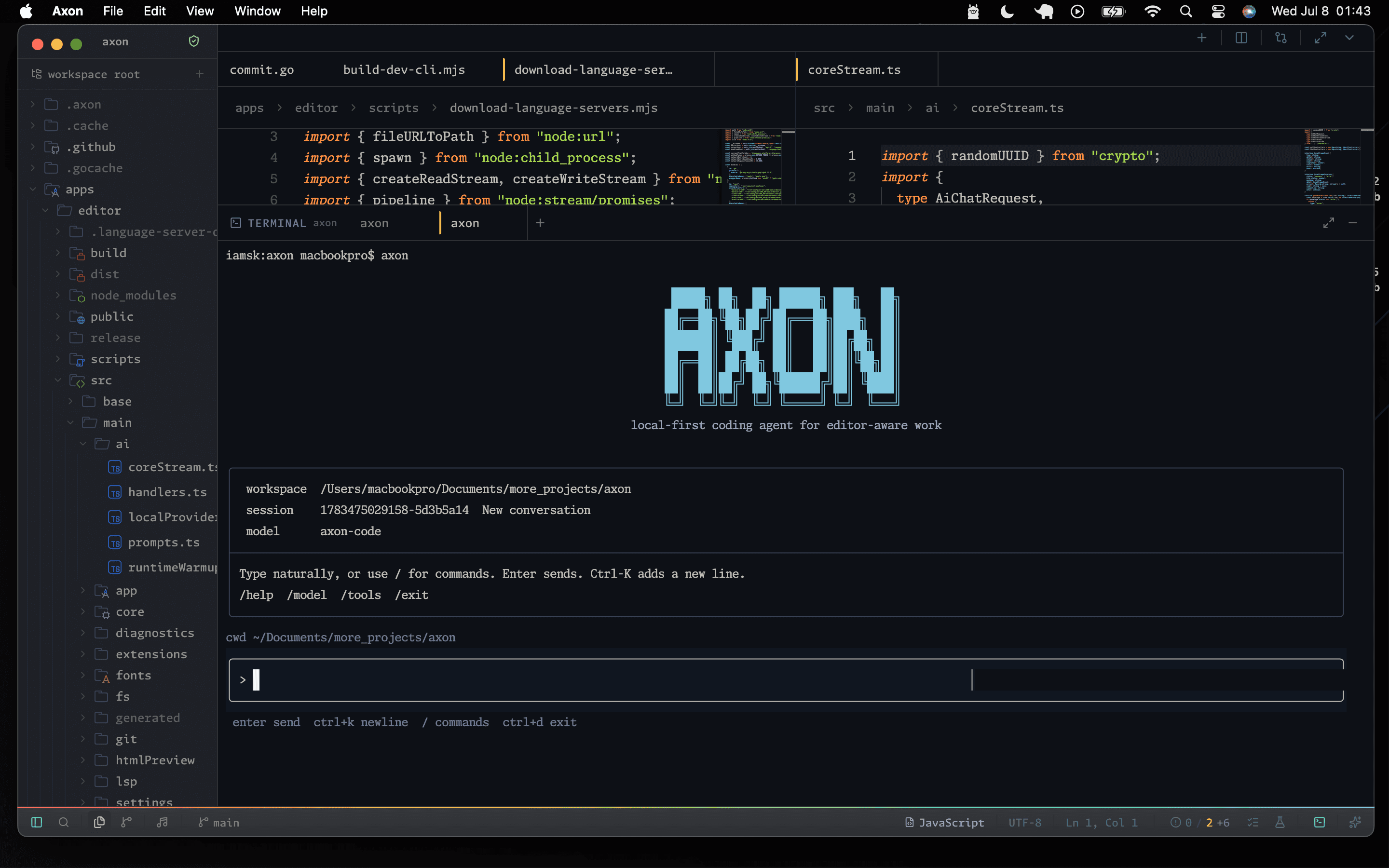 Axon Agent interactive session running in the integrated terminal