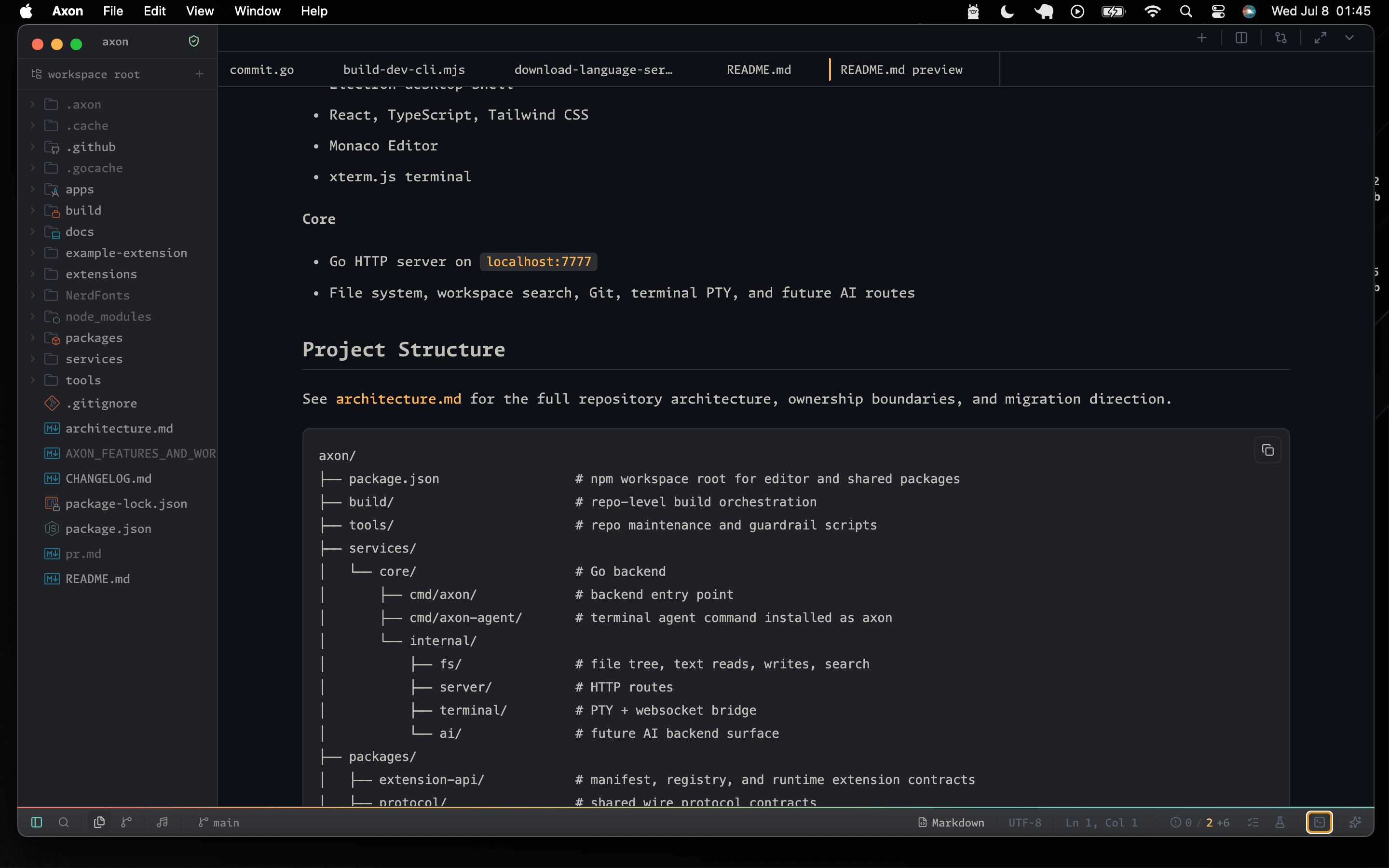 Axon Markdown preview